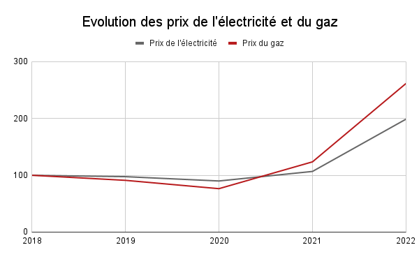 Evolution annuelle des prix de l'électricité et du gaz